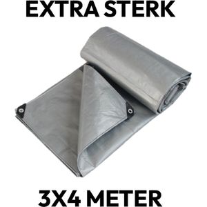 STACK Extra Sterk Afdekzeil | 3 x 4 m - Grijs - 150 g/m2 - Bouwzeil - Beschermhoes - Afdekhoes - Universeel Zeildoek - Zeildoek met Ringen - Afdekzeil voor Zwembad/Tuinmeubelen/Voertuig/Tuin/Fietsen/Zandbak/Aanhangwagen - Waterdicht Zeil