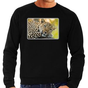 Dieren sweater met jaguars foto - zwart - voor heren - natuur / luipaard cadeau trui - kleding / sweat shirt XXL
