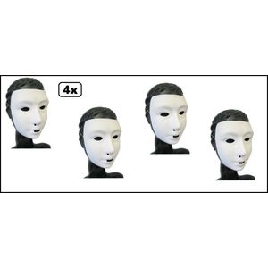 4x Grimeer masker wit kalklaag - om zelf te beschilderen - Maskers schilderen carnaval thema feest festival