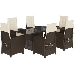 vidaXL - 7-delige - Tuinset - met - kussens - poly - rattan - bruin