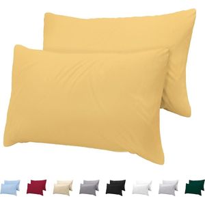 Kussenhoes 30 x 50 cm, 100% katoenjersey (set van 2), 150 g/m², geel, met ritssluiting, Twinzen kussenhoezen 30 x 50 cm, kussenhoes Oeko-Tex gecertificeerd, ultrazacht en ademend