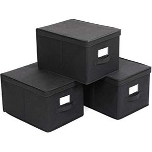 Opberg box, Set: 3 Stuks - Multifunctioneel Doos Mand Vakken 40x30x25cm zwart RFB03H