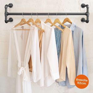 Goliving Kledingstang - Garderobestang - Kledingstangen voor aan de muur - Ruimtebesparend - Sterk - Industriële Kledingroede - 112 cm - 1 stuk - Zwart