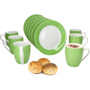 MamboCat 12-delige ontbijtset VARIANT GROEN 6 personen porselein