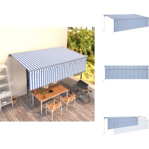 vidaXL Uitschuifbare Luifel - Uitschuifbare Luifels - Uittrekbare Luifel - Uittrekbare Luifels - Luifel automatisch uittrekbaar met rolgordijn 5x3m blauw en wit
