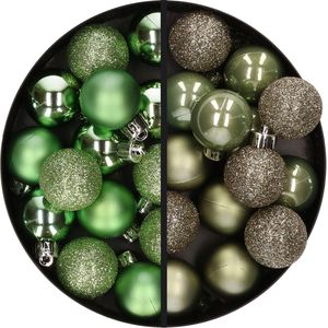 Kunststof kerstballen -28x st. - groen en leger groen -3 cm - kunststof