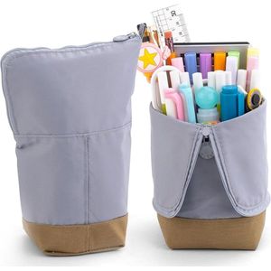 Eversion Etui Stand Up Potlood Houder Potlood Pouch Cosmetica Pouch met Rits Make-up Tas Case Grijs praktisch