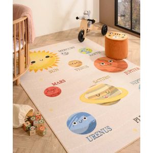 Kindervloerkleed - Joy Planeten beige 80x120 cm