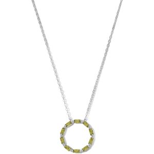 New Bling 9NB-1069 Zilveren Ketting met Zirkonia Hangertje Cirkel - 20mm Doorsnee - Olijf Groen Wit - 40+5cm - Rhodium - Zilver