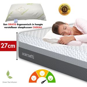 Comfort Matrassen 27cm - extra dik - 140 x 200 cm - Bamboe Matras Koudschuim / Traagschuim - 2in1 - CoolGel - 7 zone - Groene Thee - Nasa met kussen