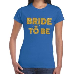 Bride to Be gouden glitter tekst t-shirt blauw dames - dames shirt Bride to Be - vrijgezellenfeest kleding S