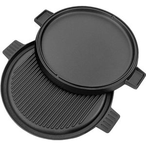 Chefs Cuisine gietijzeren grillpan - grillpan gietijzer - gietijzer bbq grillpan - gietijzeren grillplaat - Pizzasteen - Plancha gietijzer - Gietijzeren bakplaat - rond 36 cm - dubbelzijdig