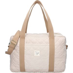 Kidzroom Care Thinking Little Thoughts Luiertas - Beige - Ribstof - Verschoonmatje - Verstelbare schouderband - Ophanglussen kinderwagen