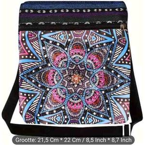 Diamond Painting - Tas - Crossbody tas - 2 openingen - Voorkant en boven rits - Vierkante tas - Ronde steentjes - Mandala - 22x21.5cm