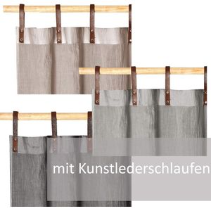 Decoratief kant-en-klaar gordijn - 135 x 245 cm - transparant - lusjes van kuntsleder - Gratis verzending