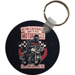 Sleutelhanger - Vintage - Motor - Vlag - Plastic - Rond - Uitdeelcadeautjes - Vaderdag cadeau - Geschenk - Cadeautje voor hem - Tip - Mannen