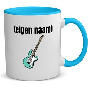 Akyol - blauwe elektrische gitaar met eigen naam koffiemok - theemok - blauw - Gitaar - muziek liefhebbers - gitaristen - gitaarliefhebbers - verjaardag - cadeau - kado - 350 ML inhoud