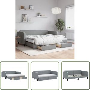 The Living Store Slaapbank met onderschuifbed en lades 90x190 cm stof lichtgrijs - Slaapbank - Tweepersoonsbed - Onderschuifbed - Boxspring - Multifunctioneel Meubilair