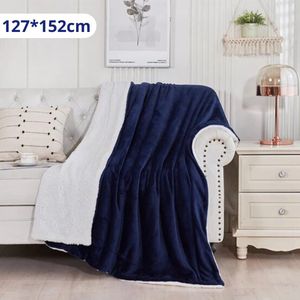Nivard Deken - Pluche - Wollen - Dekentje - Fleece - Plaid - Knuffeldeken - Bank Deken - 1 Persoons - Marine Blauw