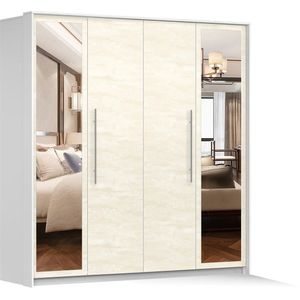 Kledingkast KAIRA 206 cm - 2-deurs schuifdeurkast met spiegel, lades en kledingstang - Moderne garderobekast voor slaapkamer en hal