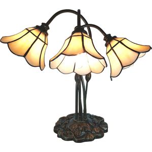 HAES DECO - Tiffany Tafellamp 46x28x63 cm Beige Glas Tulpen Tiffany Bureaulamp Tiffany Lampen Glas in Lood