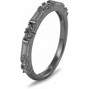 Silventi 9SIL-21860 Zilveren Ring - Dames - Zirkonia - Baquette en Rond geslepen - 2,4 mm Breed - Maat 54 - Rhodium - Zilver