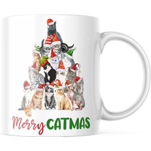 Kerst Mok met afbeelding: Christmas cats tree - Merry Catmas | Kerst Decoratie | Kerst Versiering | Grappige Cadeaus | Koffiemok | Koffiebeker | Theemok | Theebeker