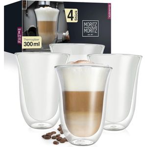 Barista Latte Macchiato-glazen, dubbelwandig, 4 x 300 ml, dubbelwandige glazen, latte macchiato, dubbelwandige koffieglazen, theeglazen, vaatwasmachinebestendig
