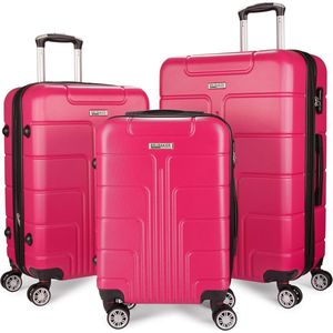 BRUBAKER Hardcase Kofferset Miami - Uitbreidbare Koffers met Cijferslot, 4 Wielen en Handgrepen - 3-delige Reiskofferset met Handbagage - ABS Trolley Koffer (M, L, XL - Roze)