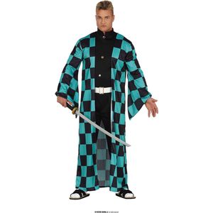 Guirca - Ninja & Samurai Kostuum - Demonenjager Mr Kamado - Man - Blauw, Zwart - Maat 52-54 - Carnavalskleding - Verkleedkleding