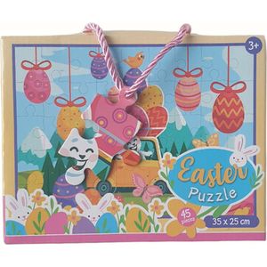 Easter Puzzle - 45 stukjes - Paas Puzzel - Kinderen - Legpuzzel Paashaas in Auto - Educatief