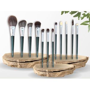 CAIRSKIN Professional Brush Set - 14 Sparkling Prime Green Penselen - Professionele Visagie Cruelty-Free Brushes - High Quality Vegan Brushes - Inclusief Velvet Beauty Bag