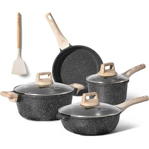 8 Delige Pannenset Inductie - Compleet Set Met Koekenpan, Wokpan, Braadpan, En Steelpan - Geschikt Voor Alle Waarmtebronnen