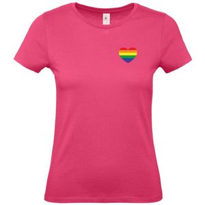 Dames T-shirt Regenboog hartje | Regenboog vlag | Gay pride kleding | Pride shirt | Roze | maat M