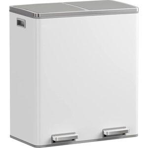 Afvalemmer met pedaal - grote capaciteit 60 l (2 x 30 l) - roestvrij staal wit