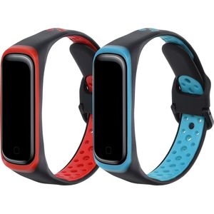 kwmobile 2x horlogebandjes geschikt voor Samsung Galaxy Fit 2 bandje - Smartwatch bandjes van TPU - Activity tracker horloge band in zwart / rood / zwart / blauw