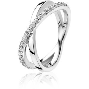 ZINZI zilveren cross-over ring glad wit ZIR1569