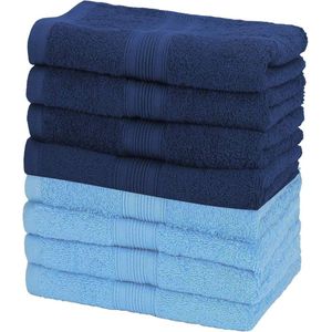 badstof handdoeken, 8-pack, 50 x 100 cm, 100% katoen (lichtblauw/marineblauw)