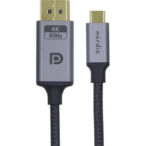 NÖRDIC USBC-N1205, USB-C naar DisplayPort kabel, Ultra HD 4K 60Hz, 0.5 meter, Space grey