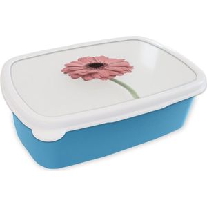 Broodtrommel Blauw - Lunchbox - Brooddoos - Bloemen - Roze - Natuur - Wit - Plant - 18x12x6 cm - Kinderen - Jongen