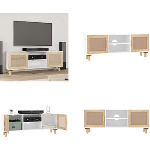 vidaXL Tv-meubel 105x30x40 cm massief grenenhout en rattan wit - Tv-kast - Tv-kasten - Tv-meubel - Hifi-meubels