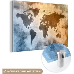 MuchoWow® Glasschilderij 90x60 cm - Schilderij acrylglas - Wereldkaart - Kleuren - Abstract - Foto op glas - Schilderijen