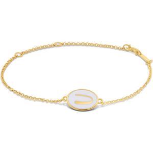 Silventi 9LA-20058-U Zilveren Armbandje met Letter - U - Ovaal - 12x8,6mm - Wit - Zilver - 16+2+3cm - Verguld/Goud op Zilver