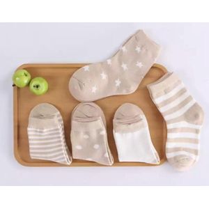 5 paar New born Baby sokken - set babysokjes - 0-6 maanden - bruine babysokken - multipack