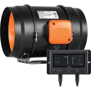 Buisventilator - Inline Kanaalventilator - Fan - Afzuig Ventilator - met temperatuur-vochtigheidsregelaar - Uitlaatventilator - voor thuisbadkamer - EC 8Inch