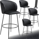 tectake® - Set van 4 Barkrukken Luana - Gestoffeerde Barkruk met rugleuning - Barstoelen - Barstoel met voetensteun - Eetkamerstoel met fluwelen bekleding - Stevige stalen poten met antislip vloerbescherming - Zwart/zwart