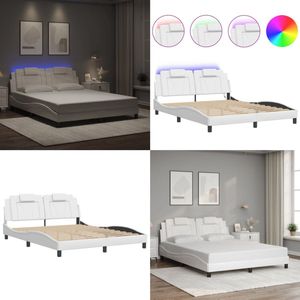 vidaXL Bedframe met LED-verlichting kunstleer wit 160x200 cm - Bedframe - Bedframes - Bed - Bedbodem