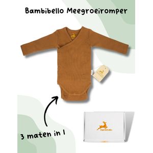 Bambibello Romper 3 maten in 1 - Meegroeirompers - Bruin - Maat 50 - 62 (klein) - 0 tot 4 maanden - Kraamcadeau - Rompertje - Baby Kleding Jongens - Baby Kleding Meisjes