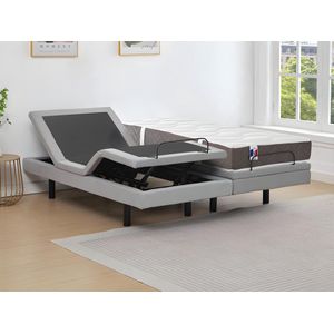 Vente-unique Elektrisch decoratief relaxbed + matras van 100% latex met 3 zones - 2 x 90 x 200 cm - Stof - Grijs - PANISOLA van DREAMEA L 200 cm x H 41 cm x D 180 cm