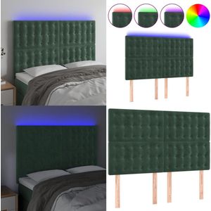 vidaXL Hoofdbord LED 144x5x118/128 cm fluweel donkergroen - Hoofdbord - Hoofdborden - Hoofdeinde - Houten Hoofdbord